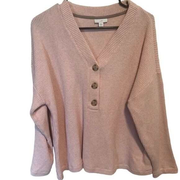 J. Jill- Pink Waffle Knit Henley Pullover Long Sleeve Sweater, Size XL - Picture 8 of 8